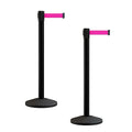 Crowd Control Warehouse CCW Series RBB-100 - Set of 2 Stanchion Retractable Belt Barriers - 9 Foot, Fluorescent Pink Belt with Black Post - Easy Assembly