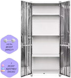 Heavy Duty Storage Solid Stainless Steel Cabinet with Lockable, Adjustable Shelf, Metal Garage Organizer (White, 30" W x 18" D x 72" H)
