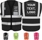 Personalized Safety Vest with Name & Logo - High Visibility Vest for Men & Women - 2” Wide Reflective Strips & 5 Pockets