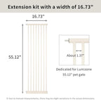 Lumizone Extra Tall Pet Gate 55.12" High Pressure Mounted 16.73" Wide Extension kit 1.37" Gap (16.73" W, Cream White)