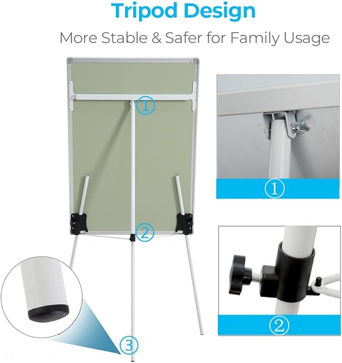 40" H x 28" W Magnetic Dry Erase Board Easel - Tripod White Board with Stand, Includes Flip Chart Paper Pad, Magnets & Eraser, White Board Easel for Office Presentation, School, White Frame