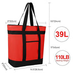 Insulated Reusable Tote Bag for Grocery Shopping for Women, Pizza/Food Delivery Bag to Keep Food Cold/Hot for Commercial Food Transport, Cooler bags for Travel/Beach/Picnic, Non-Waterproof, Red
