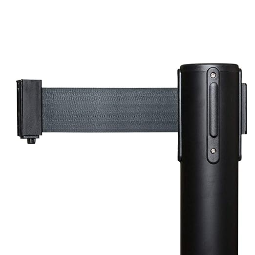Crowd Control Warehouse CCW Series RBB-100 - Set of 2 Stanchion Retractable Belt Barriers, 11 Foot Black Belt, Black Post - Premium Crowd Control Barriers, Stanchions with Retractable Belts