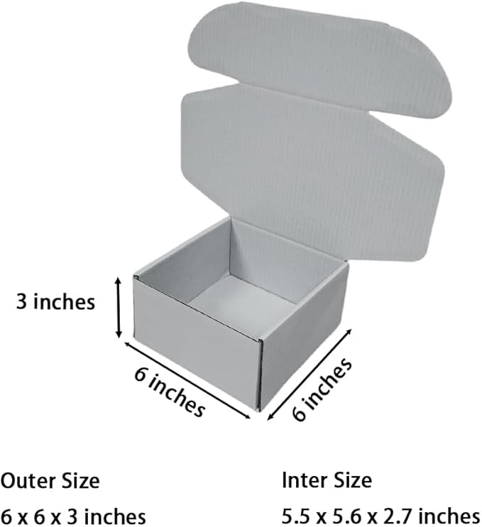 15 Pcs 6 x 6 x 3 inches Corrugated Cardboard Gift Boxes Recyclable Shipping Boxes for Mailing & Holidays, Wedding, Birthday, Gifts Packaging (Gray, 6 x 6 x 3")