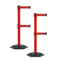 Montour Line MSR630D Set of 2 Retractable Belt Barrier Stanchion, Heavy-Duty Rubber Base, Red Post (9 ft Red Dual Belt)
