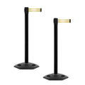 Crowd Control Warehouse CCW Series WBB-200 - Set of 2 Stanchion Retractable Belt Barriers - 11 Foot, Yellow with Horizontal Reflective Stripe Belt with Black Post - Easy Assembly
