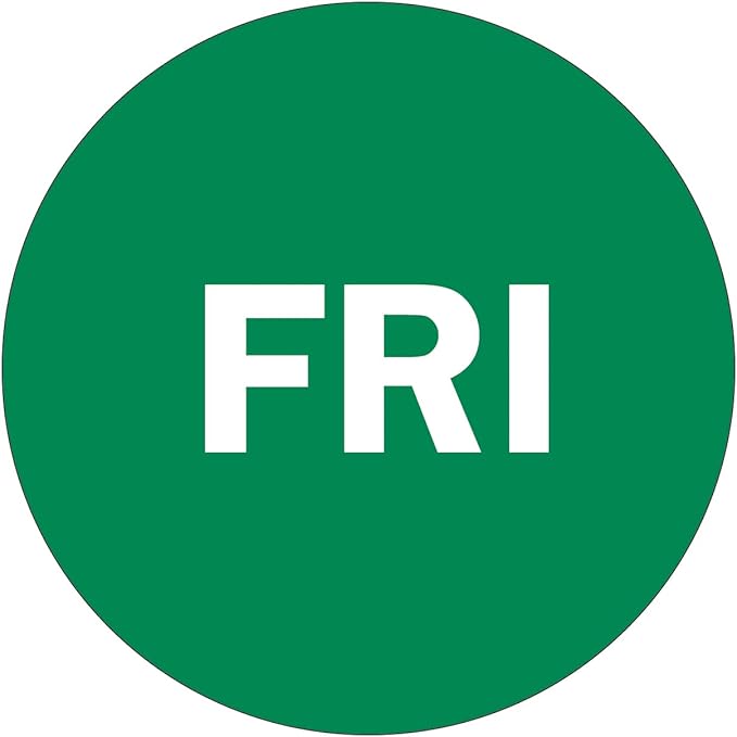 NextDayLabels - 2" Round Green, Self-Adhesive Labels, Day of The Week Color Coding Labels, 500 Per Roll (Fri)