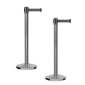 CCW Series RBB-100 - Set of 2 Stanchion Retractable Belt Barriers (9 Foot Belt, Dark Grey Belt with Satin Stainless Steel Post)