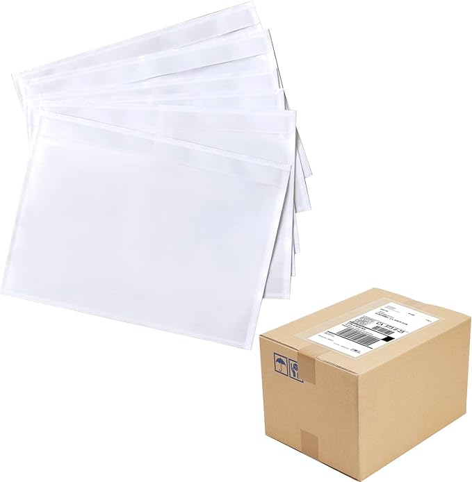 100 Pack 7.5" x 5.5" Clear Self-Adhesive Top Loading Packing List/Shipping Label Envelopes Pouches
