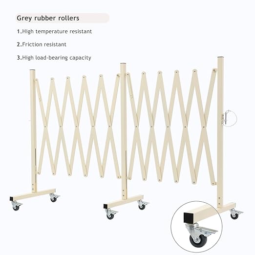 GYMTIME Expandable Metal Barricade, Flexible Mobile Safety Barrier, Folding Security Gate with Casters, Adjustable Traffic Temporary Fence for School, Shopping Mall, 16 Feet, Milkyellow
