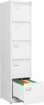 File Cabinets - 5 Drawers Vertical 17.8" Deep Lockable Filing Cabinet - White Metal Storage Cabinets for Home Office to Hanging Files Letter/Legal/F4/A4 Size