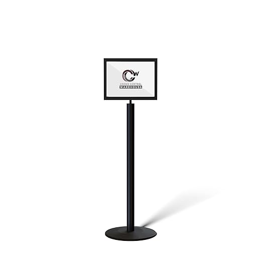 Floor Standing Sign Frame with Steel Low Profile Base, 11 inches by 14 inches Horizontal Sign Frame, Black Post