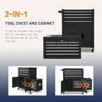 13-Drawer Double Door Rolling Tool Chest, 2 in 1 Detachable Tool Chest,Tool Box with Drawers and Wheels, Large Tool Cabinet with Lock, Metal Standing Toolbox for Garage Workshop-Black