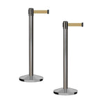 CCW Series RBB-100 - Set of 2 Stanchion Retractable Belt Barriers (11 Foot Belt, Light Brown Belt with Satin Stainless Steel Post)