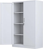 Metal Storage Cabinet with Locking Doors and 3 Adjustable Shelves, 53.5-Inch Tall Lockable Steel Storage Cabinets for Home Office Garage Pantry (White)
