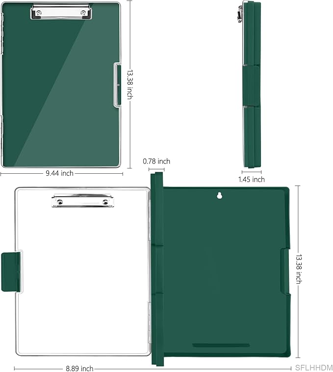 Clipboard with Storage,Heavy Duty Clip Boards 8.5x11 with 2 Storage Case,Clear Visible Top Panel Storage Clipboards,Side Opening Clip Boards,Nursing Clipboard Folder Case for Office Supplies-Emerald