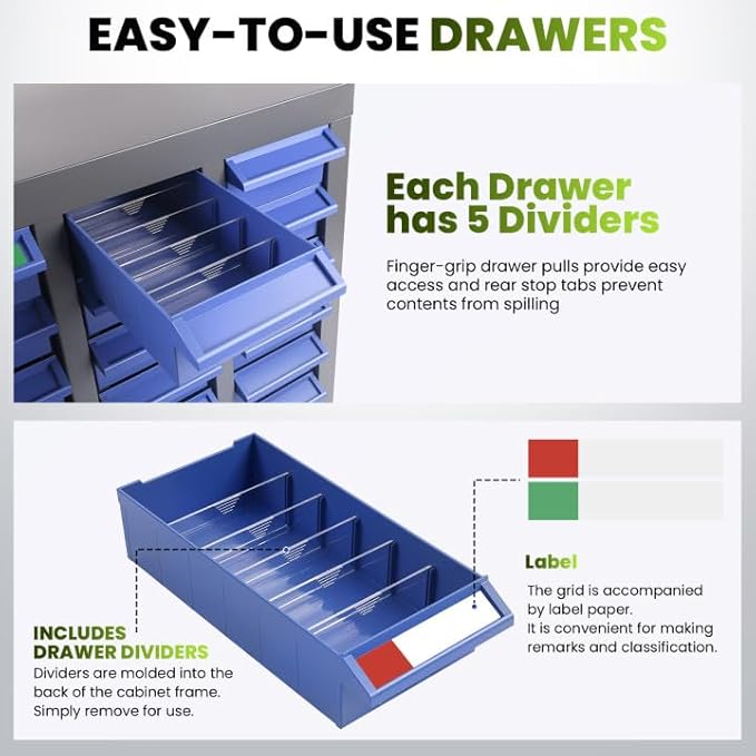 Part Cabinet with 40 Drawers, Shelves & Label Stickers - Bolt and Nut Organizer Bolt Bin Cabinets, Robust Steel Tool Storage Cabinet for Hardware Organization Small Items and Parts