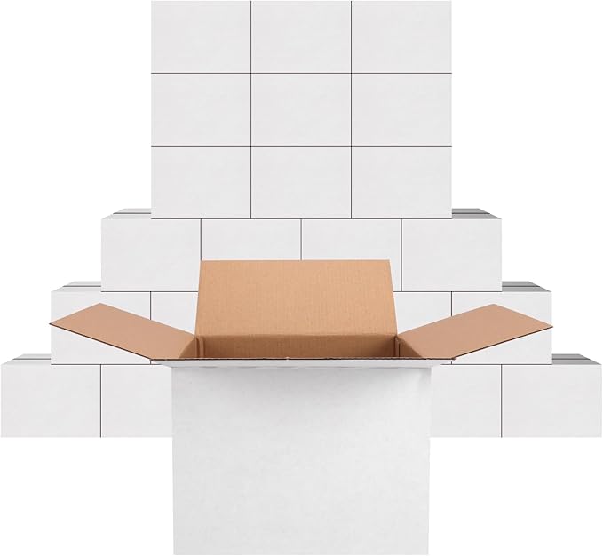 PETAFLOP 25 Pack White 8x8x6 Shipping Boxes, Small Cardboard Corrugated Box for Business, Mailing, Mailer, DIY