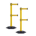 Crowd Control Warehouse CCW Set of 2 Retractable Dual Belt Stanchion Safety Barrier, Heavy-Duty Rubber Base Yellow Post, WBB-200D (11 Foot Belt, Yellow Belt)