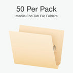 Pendaflex End Tab Fastener File Folder, Manila Folders with Two 2" Bonded Prong Fasteners, Reinforced Straight Cut Tabs, 50 Per Box (44710)