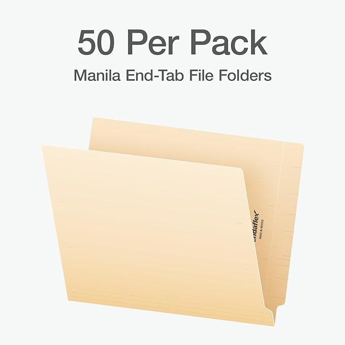 Pendaflex End Tab Fastener File Folder, Manila Folders with Two 2" Bonded Prong Fasteners, Reinforced Straight Cut Tabs, 50 Per Box (44710) (Pack of 5)