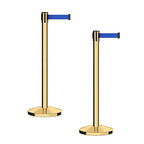 CCW Series RBB-100 - Set of 2 Stanchion Retractable Belt Barriers (9 Foot Belt, Blue Belt with Polished Brass Post)