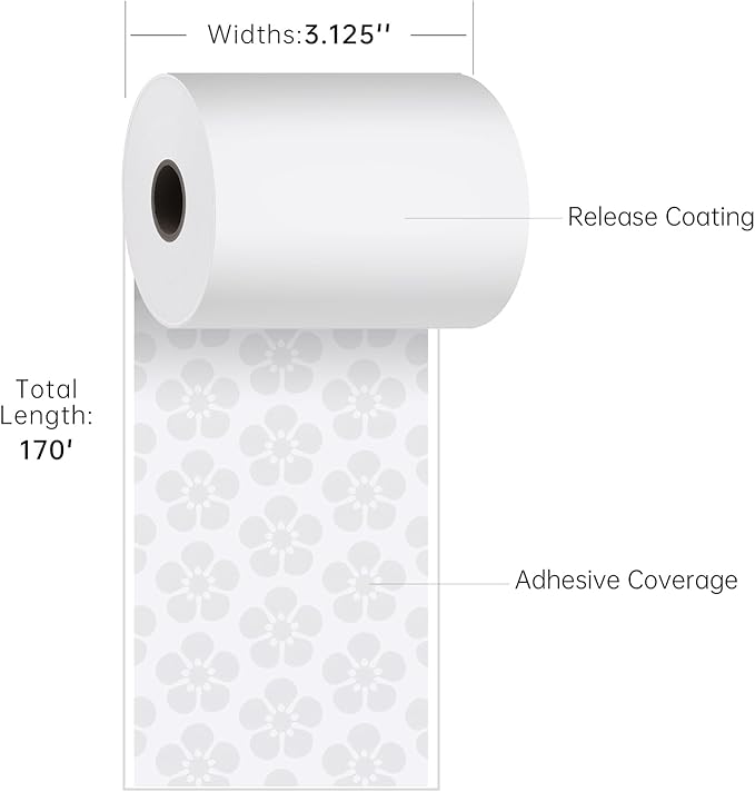 Sticky Thermal Receipt Paper 3 1/8" x 170' | 6 Rolls Linerless Wrinkle-Free Adhesive | For TOAST POS, Epson TM-L90, Kitchen Order, Delivery & Shipping Labels | Residue-Free
