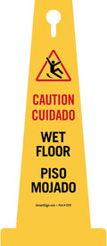 SmartSign 4-Sided Bilingual Caution Wet Floor Cone Sign with Symbol - 26.75" x 11", Tough Molded Plastic, Stackable Safety Cones, Insert Slots for Easy Use, 360-Degree Visibility, Yellow