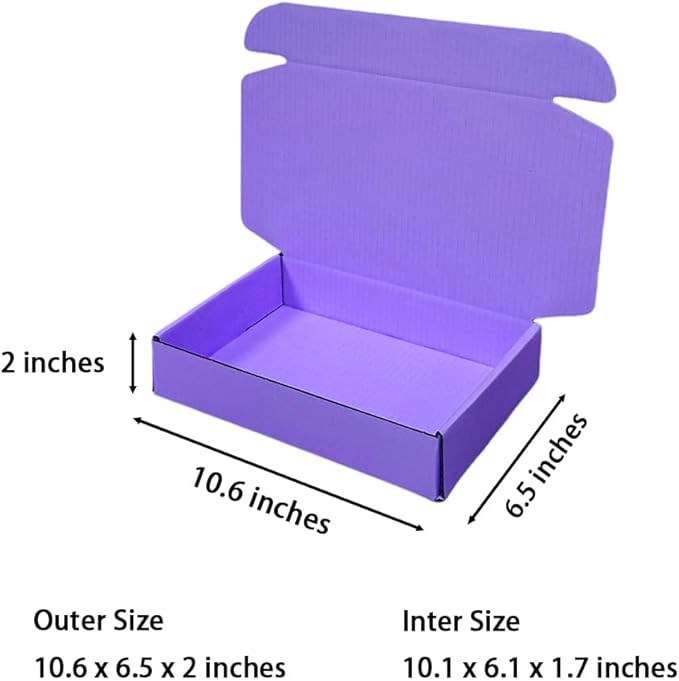 50 Pcs 10.6 x 6.5 x 2 inches Shipping Boxes for Small Business Cardboard Corrugated Mailer Boxes for Shipping Packaging Holidays Craft Gifts Giving Products (Lavender, 10.6 x 6.5 x 2")