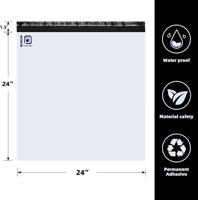 POLYSELLS 100 pcs 24x24 Inches White Poly Mailers Shipping Envelopes, Strong Adhesive Sealing, Waterproof, and Tear-resistant Postal Mailing Bags for Clothing, Books, and Accessories