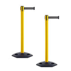 Crowd Control Warehouse CCW Series WBB-200 - Set of 2 Stanchion Retractable Belt Barriers - 11 Foot, Dark Grey Belt with Yellow Post - Easy Assembly