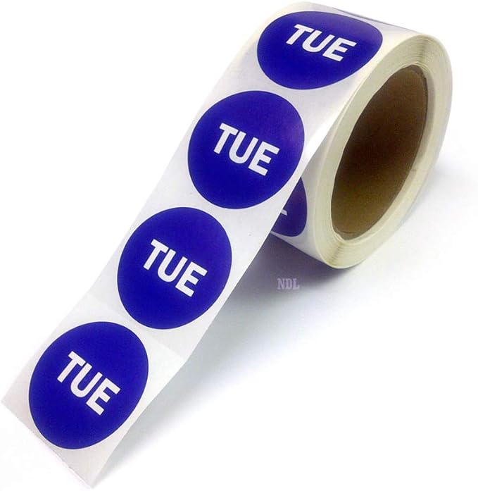 2" Round Day of The Week Blue Color Coding Dot Stickers, 500 per Roll (Tue)