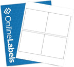 OnlineLabels 4" x 4" Square Labels - Permanent Adhesive, White Matte - Great for Product Labels, Organization, Jars, & More - for Inkjet & Laser Printers – Pack of 400 Labels, 100 Sheets OL3027WX