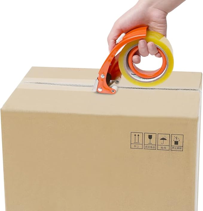PROSUN 2 Pack Metal Packing Tape Dispenser Gun: 2-inch Wide Tape dispensers/3-Inch Inner Paper Core(2" Orange+2" White)