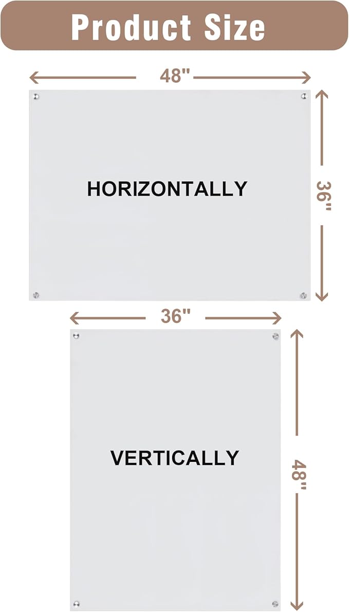 Mifuro Magnetic Glass Whiteboard，48"x36" Wall Mounted Frameless Dry Erase Board for Office, Home & School Ultra White