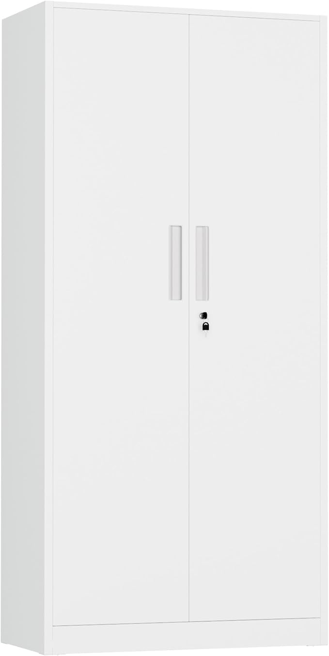 INTERGREAT Metal Storage Cabinet with Lock, 61" H Metal Cabinets Storage with 2 Doors and 4 Adjustable Shelves, Locking Garage Cabinet for Home Office, Kitchen, Bathroom (White)