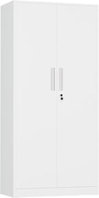 INTERGREAT Metal Storage Cabinet with Lock, 61" H Metal Cabinets Storage with 2 Doors and 4 Adjustable Shelves, Locking Garage Cabinet for Home Office, Kitchen, Bathroom (White)