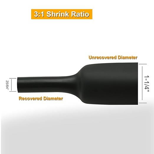 TKDMR 13 Ft 1-1/4" Heat Shrink Tubing - 3:1 Ratio Marine Grade Heat Shrink,Wire Cable Adhesive Lined Tube Insulation Seal Against Moisture Corrosion and Air Leakage.Black