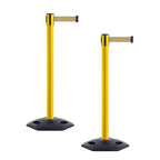 CCW Series WBB-200 Set of 2 Outdoor Safety Rubber Base Stanchion Retractable Belt Barriers - Easy to Assemble, No Tools Required (11 Foot Belt, Light Brown Belt with Yellow Post)