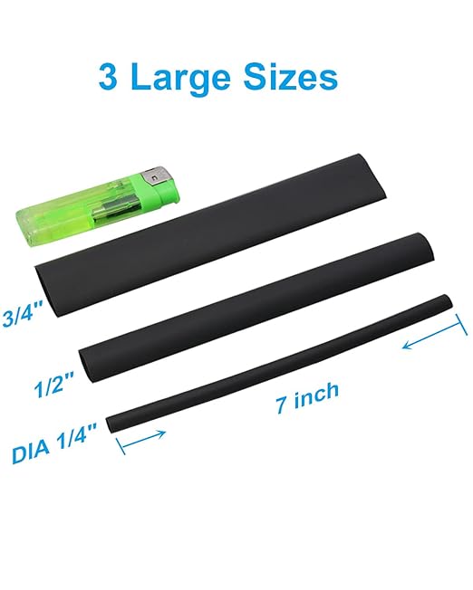 27pcs 3:1 Dual Wall Adhesive Heat Shrink Tubing Kit, 3 Large Sizes (Diameter): 3/4, 1/2, 1/4-inch, Marine 7-inch Long Cable Wire Sleeve Tube Assortment with Storage Case for DIY by MILAPEAK (Black)