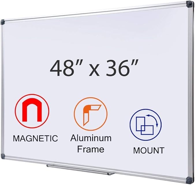 48" x 36" Magnetic Whiteboard for Wall Mount, Large Dry Erase Board with Aluminum Frame & Pen Tray,Office, Classroom, Home Use, Durable White Board for Presentations, Messages, Planning