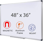 48" x 36" Magnetic Whiteboard for Wall Mount, Large Dry Erase Board with Aluminum Frame & Pen Tray,Office, Classroom, Home Use, Durable White Board for Presentations, Messages, Planning