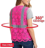 Lace-Mesh Safety Vest for Women & Men - Breathable, High Visibility Vest with Zipper & ANSI Class 2 Reflective Strips