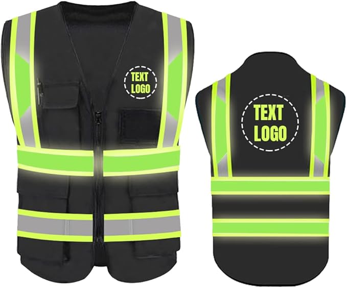 YOWESHOP High Reflective Visibility Safety Vest Custom Your Logo Safety Workwear with Reflective Strips and Front Zipper