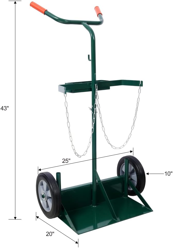 Heavy Duty 440lbs Capacity Welding Cylinder Hand Truck - Dual Oxygen Acetylene Tank Cart Dolly with 10" Solid Rubber Wheels, Tool Box & Welding Rod Holder, Green