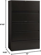 Pemberly Row 42-in Wide Metal 5 Drawer Lateral Filing Cabinet Black