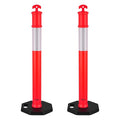 VEVOR 2 Pack Traffic Delineator Posts, 48 inches Traffic Safety Cones with Weighted Base and Reflective Strips, Heavy Duty Delineator Posts for Construction Site, Parking Lot, Crowd Control, Red