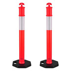 VEVOR 2 Pack Traffic Delineator Posts, 48 inches Traffic Safety Cones with Weighted Base and Reflective Strips, Heavy Duty Delineator Posts for Construction Site, Parking Lot, Crowd Control, Red