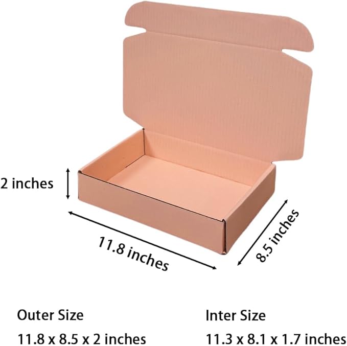 50 Pcs 11.8 x 8.5 x 2 inches Large Size Corrugated Cardboard Gift Boxes Recyclable Shipping Boxes for Packing Jewelry Ornament Gift Craft Packaging Supplier (Powder Pink, 11.8 x 8.5 x 2")