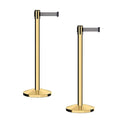 CCW Series RBB-100 - Set of 2 Stanchion Retractable Belt Barriers (7.5 Foot Belt, Light Grey Belt with Polished Brass Post)